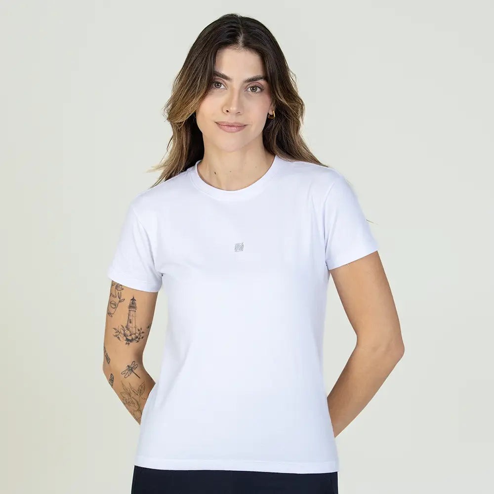 Camiseta Baby Look Casual Comfort Branca Zeiq