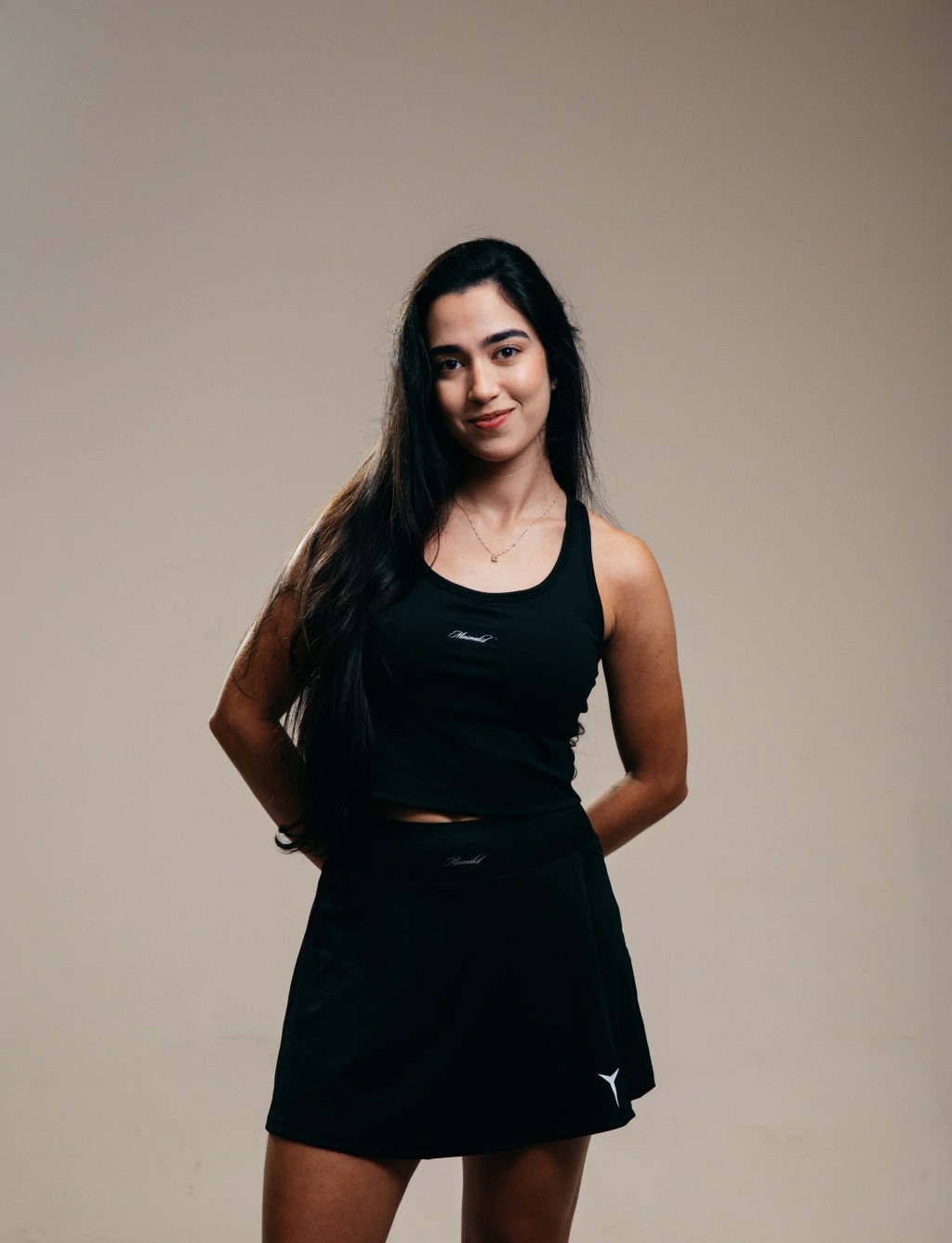 Conjunto Minimalist Regata com Bojo e Short Saia Preto