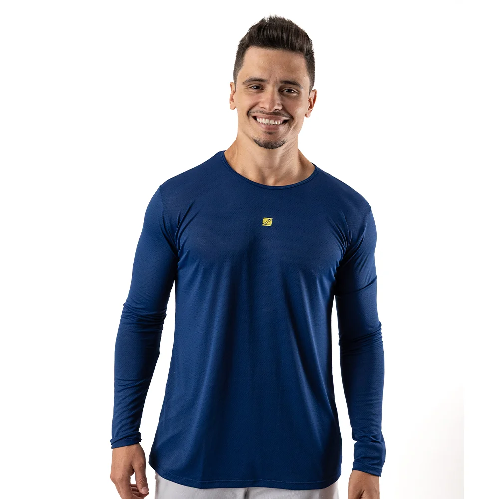 Camiseta Zeiq Masc Dry Manga Longa Marinho